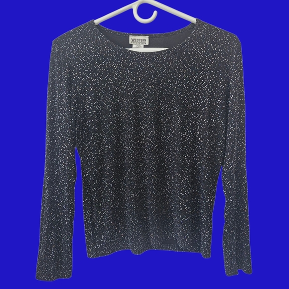 Western Connection Tops - VTG Y2K Slinky Knit Top Rainbow Glitter Disco‎ Whimsigoth Grunge Glam Size LP